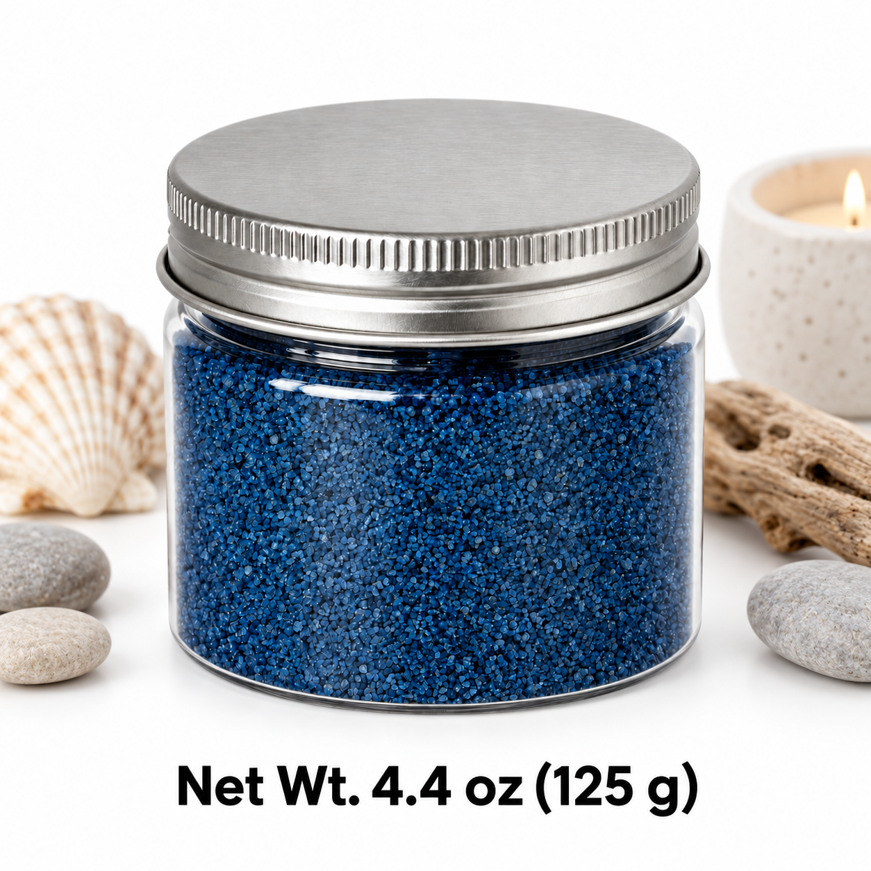 Clear jar of Ocean Depth quartz sand