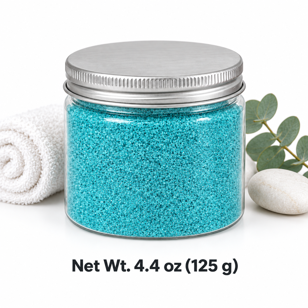 Clear jar of Ocean Breeze quartz sand