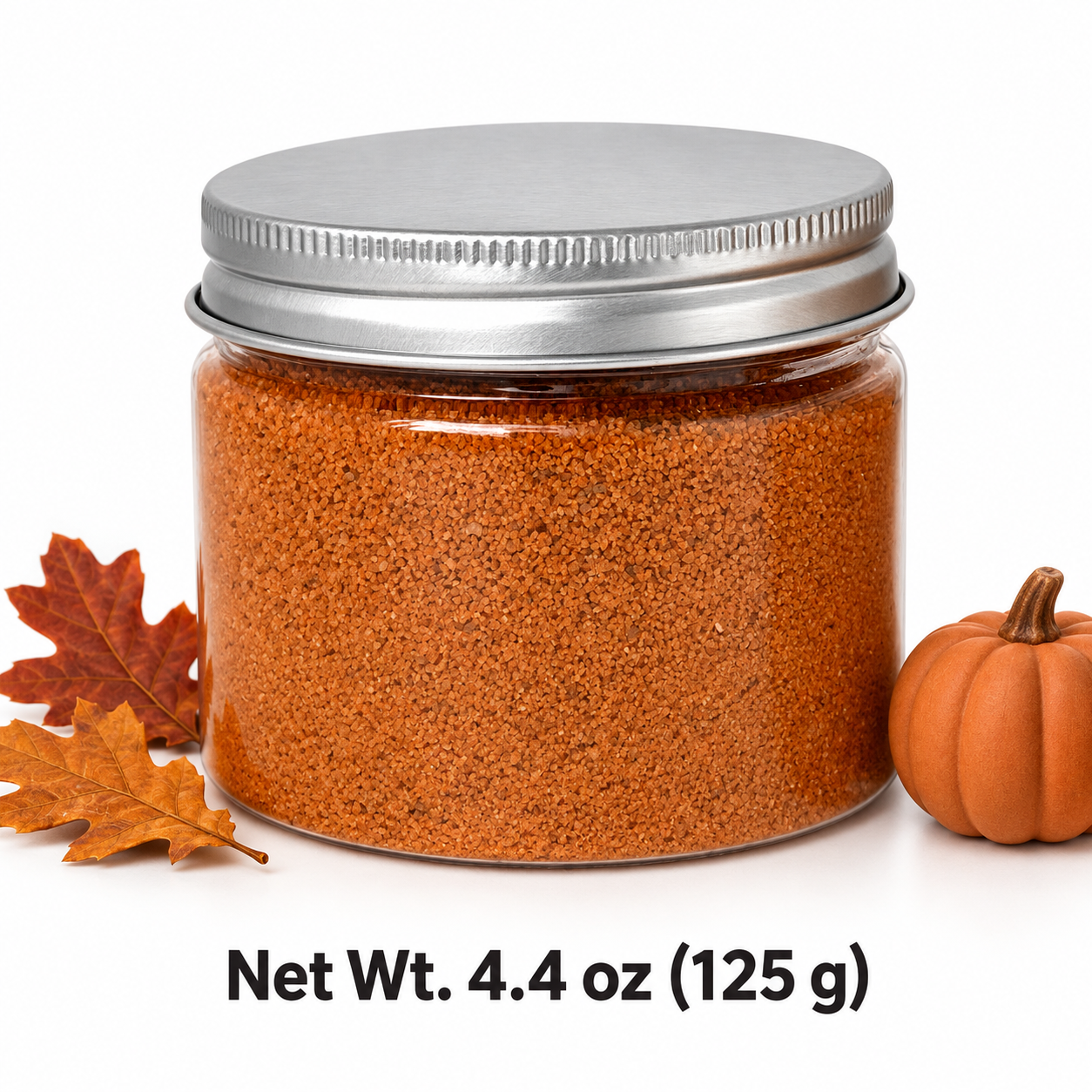 Clear jar of Autumn Ember quartz sand